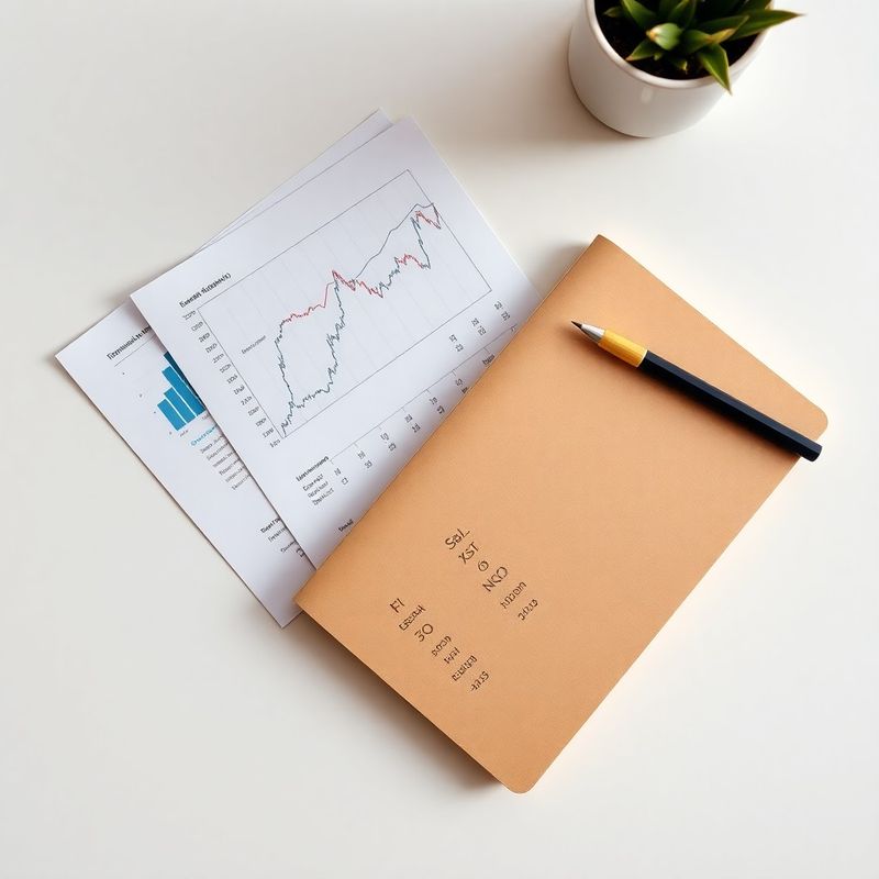 Grafice financiare printate și un carnet cu însemnări indigo